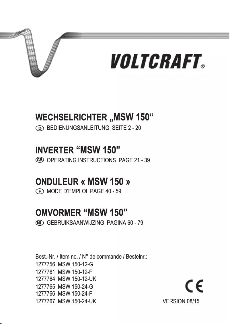 Page 1 de la notice Manuel utilisateur Voltcraft MSW 150-12-G