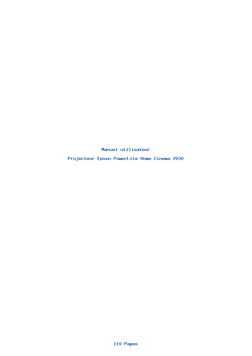 Page 1 de la notice Manuel utilisateur Epson PowerLite Home Cinema 2030