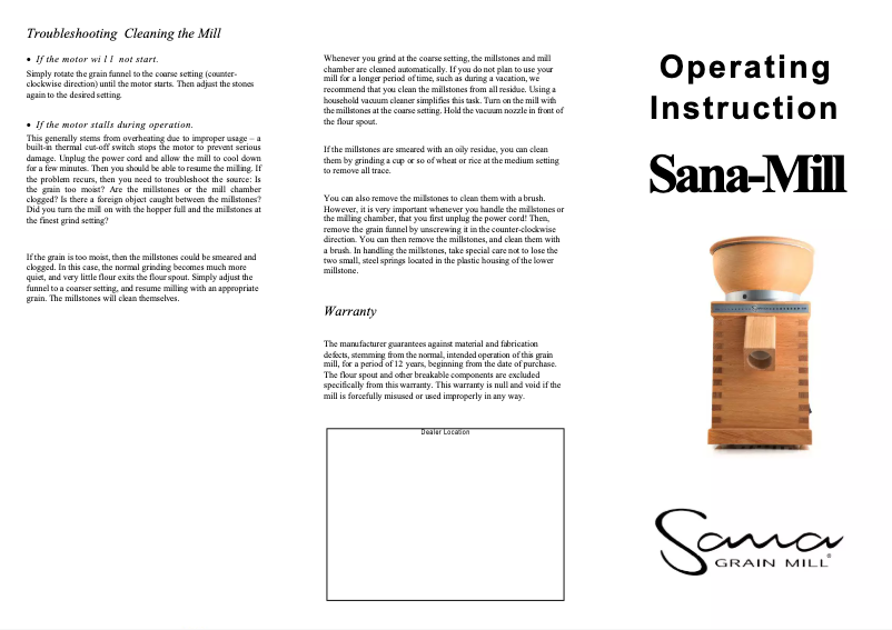 Page 1 of the manual User Manual Sana Sana-Mill