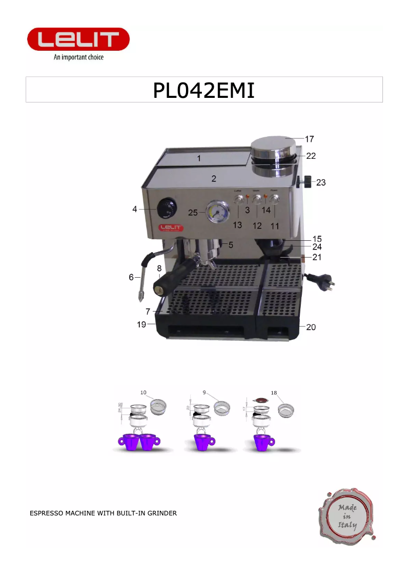 Página 1 del manual Manual de usuario Lelit Anita PL042 Emi