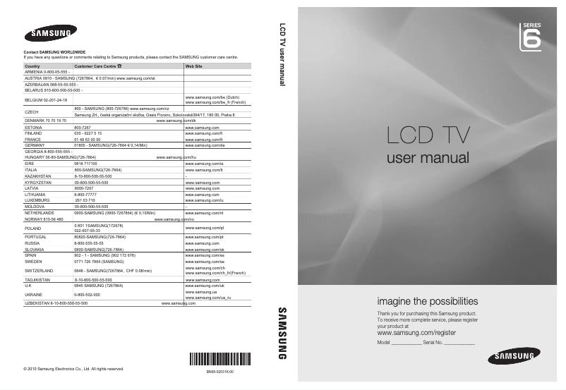 Page 1 de la notice Manuel utilisateur Samsung LE40C679M1S