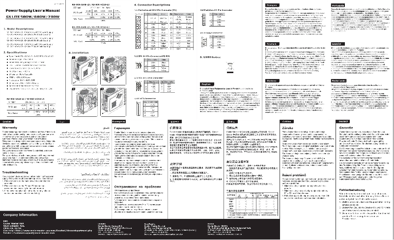 Page 1 de la notice Manuel utilisateur Cooler Master GX-Lite
