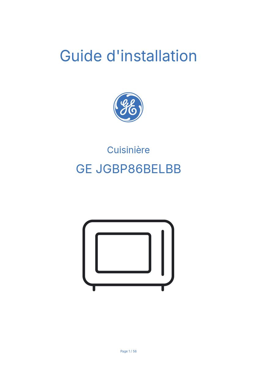 Page 1 de la notice Guide d'installation GE JGBP86BELBB