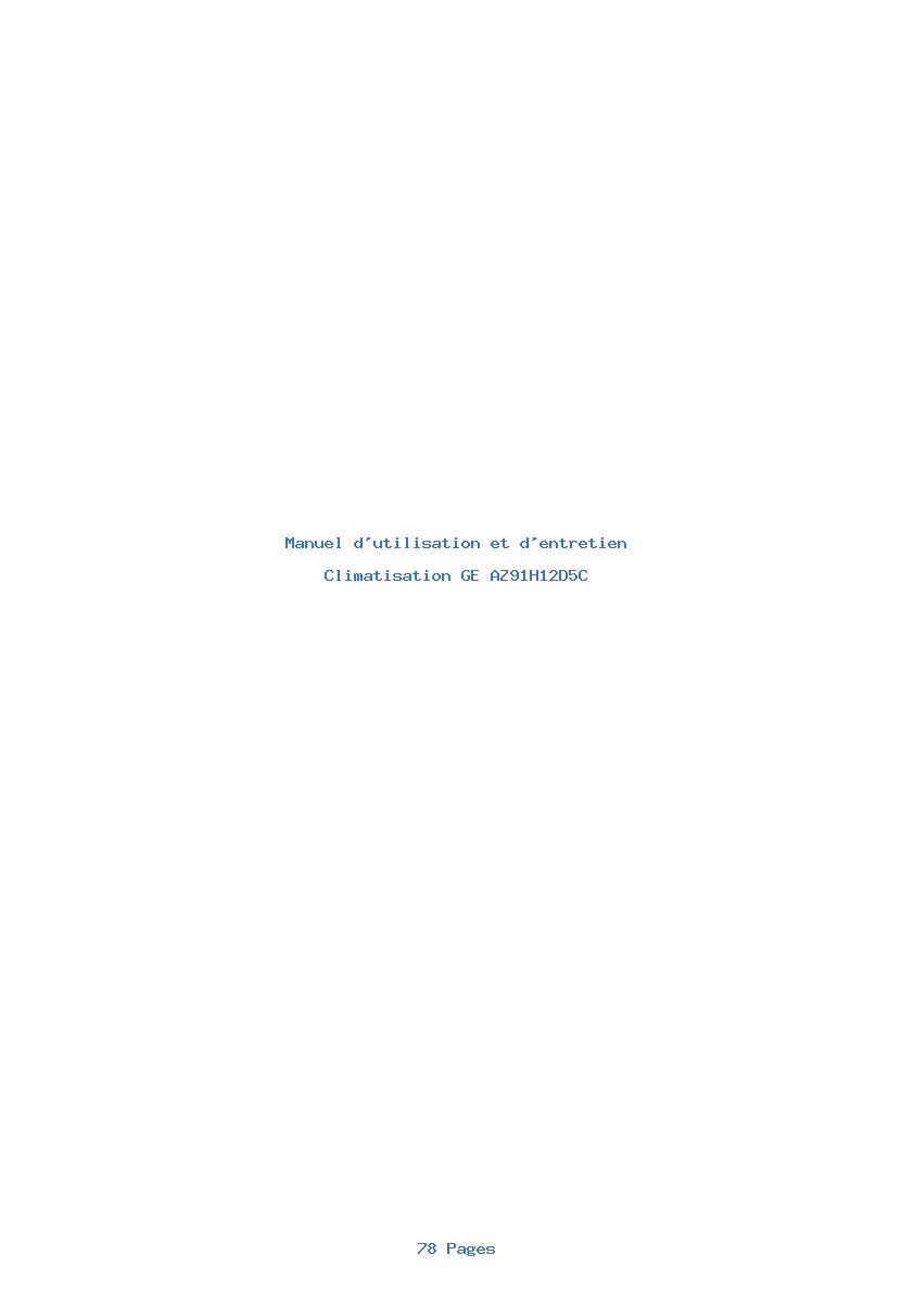 Page 1 de la notice Manuel d'utilisation et d'entretien GE AZ91H12D5C