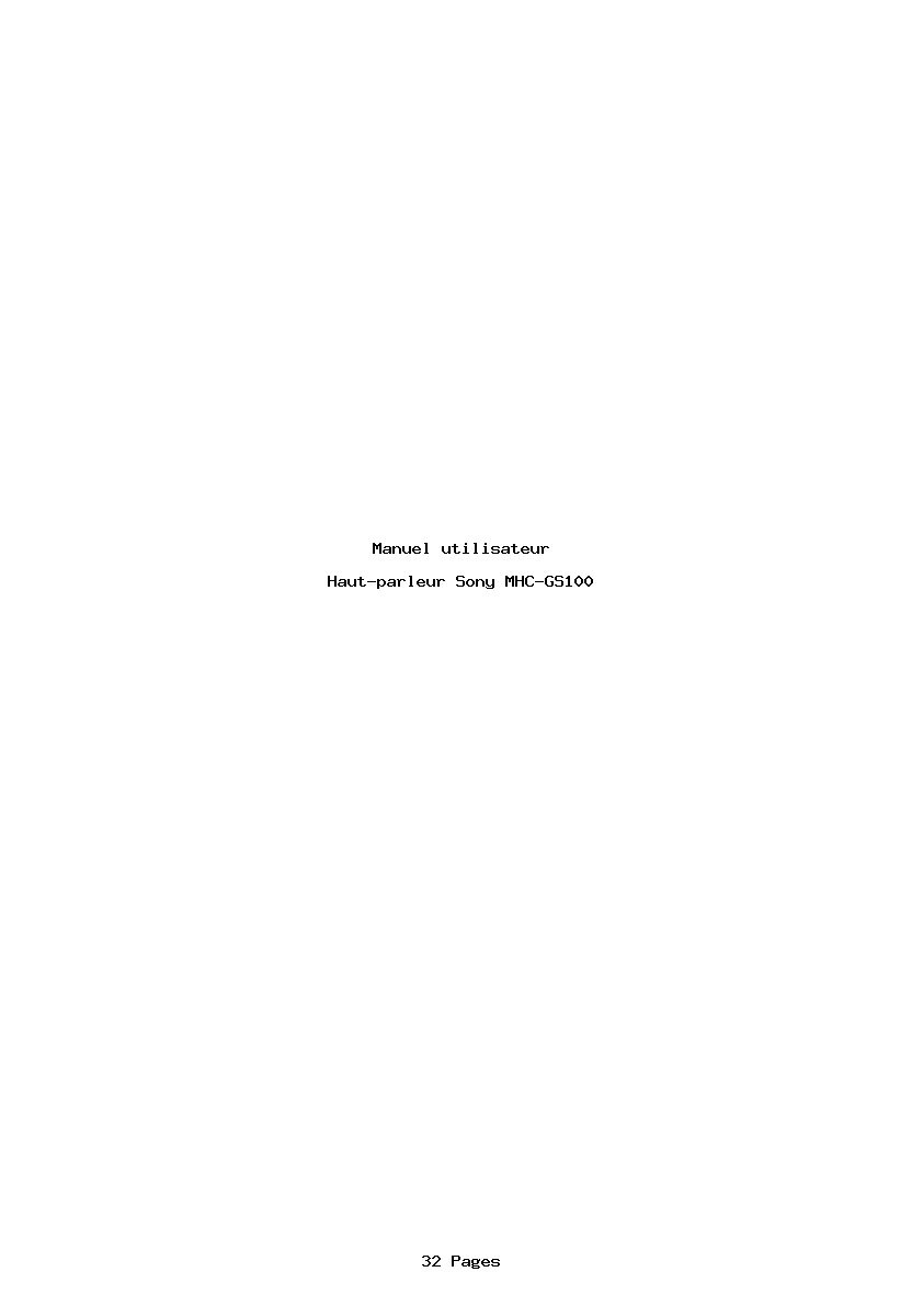 Page 1 de la notice Manuel utilisateur Sony MHC-GS100