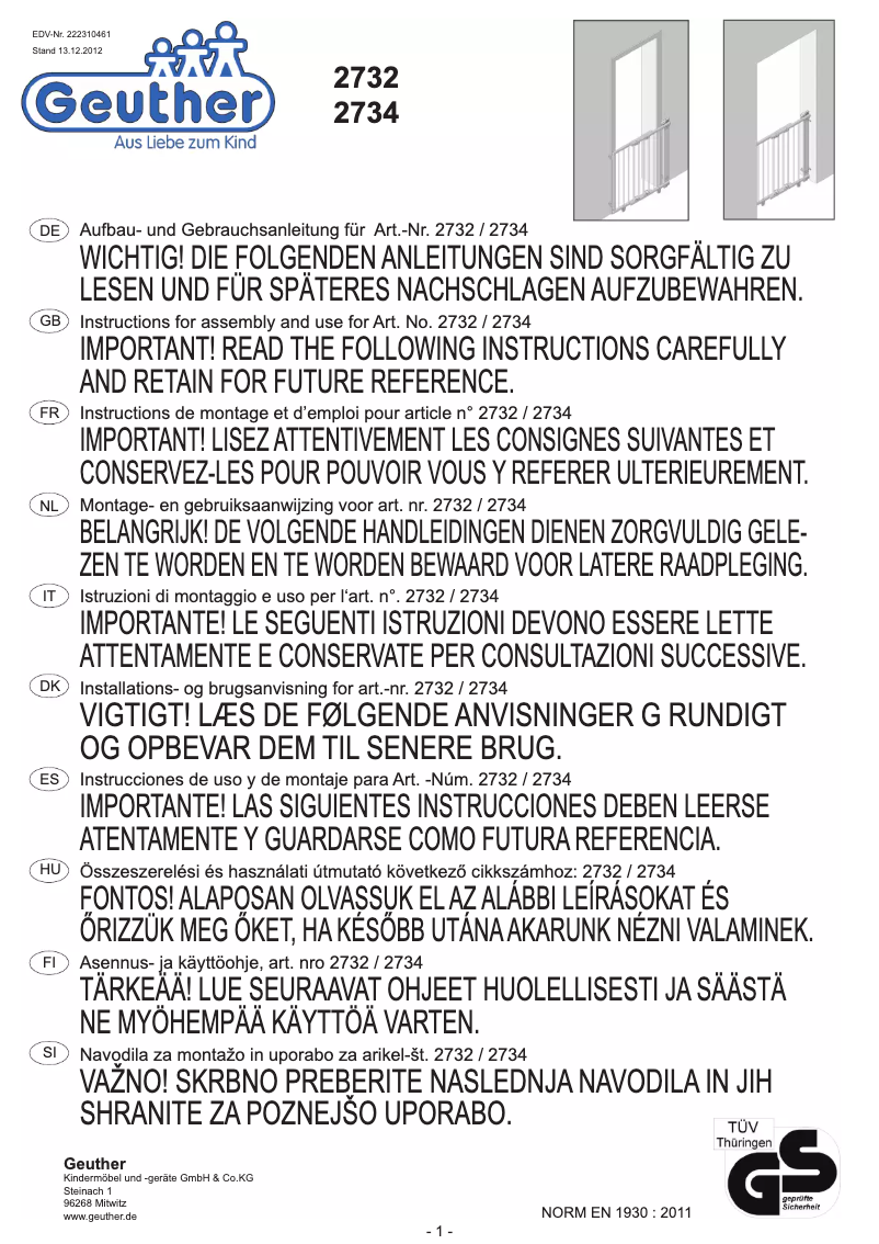 Page 1 de la notice Manuel utilisateur Geuther 2732