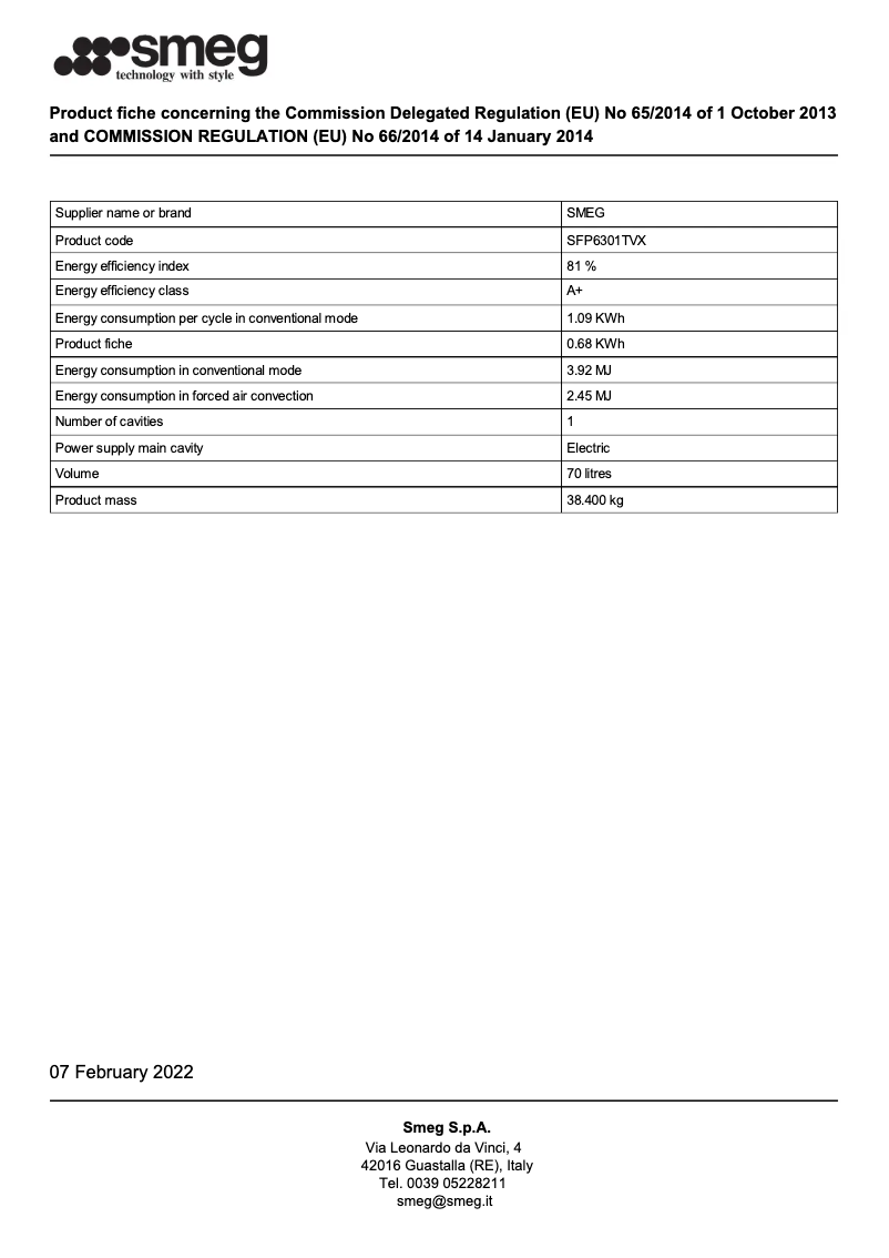 Page 1 de la notice Brochure Smeg SFP6301TVX