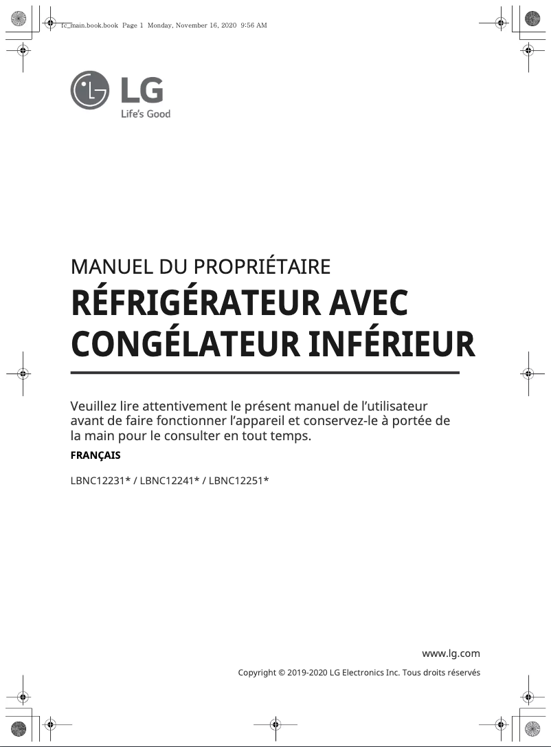 Page 1 de la notice Manuel utilisateur LG LBNC12241P