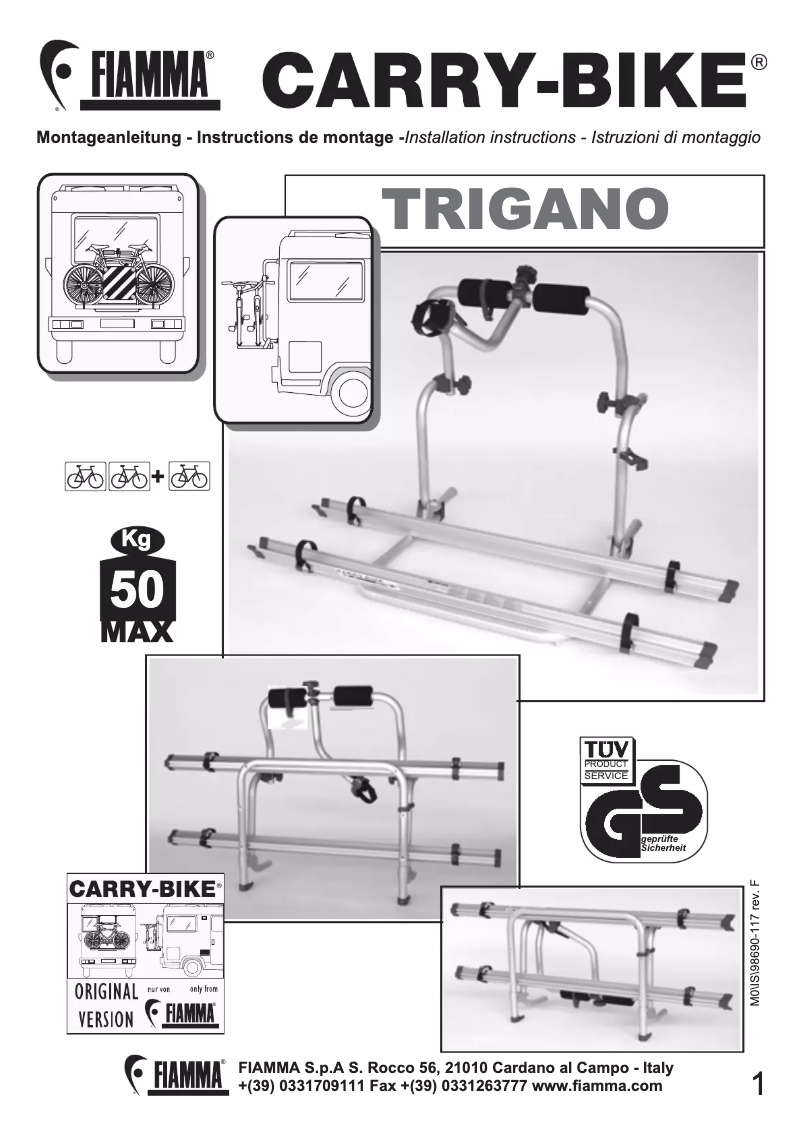 Page 1 de la notice Manuel utilisateur Fiamma Carry-Bike Trigano