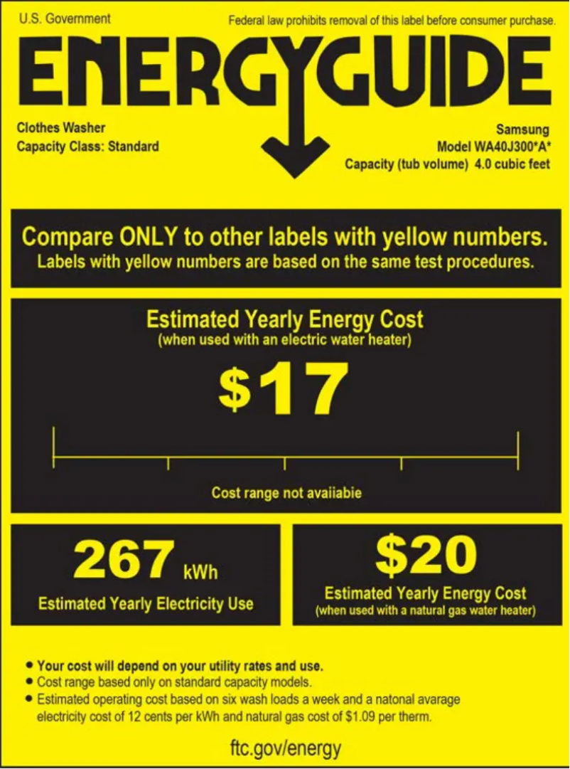 Página 1 del manual Etiqueta energética Samsung WA40J3000AW