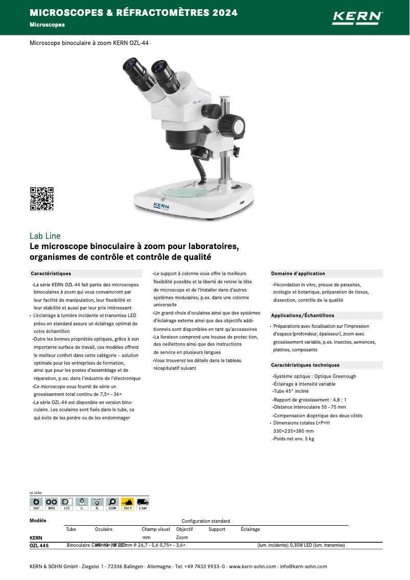 Page 1 de la notice Brochure Kern OZL 445