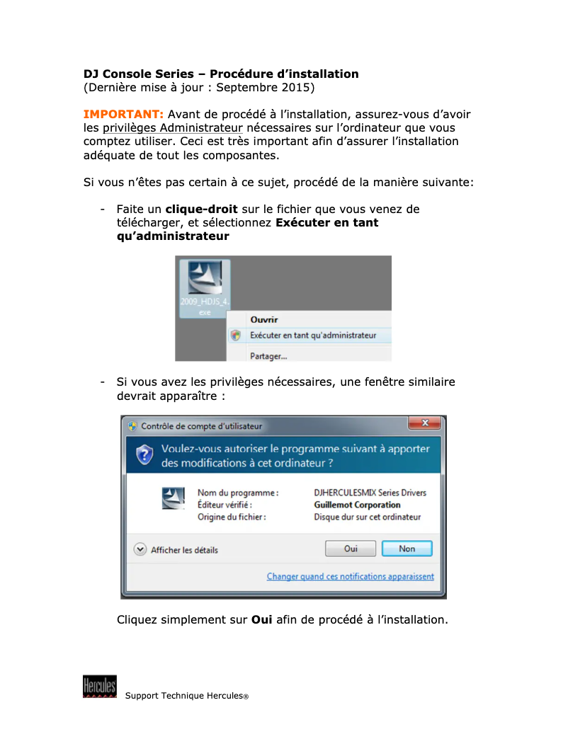 Page 1 de la notice Guide d'installation Hercules DJ Console