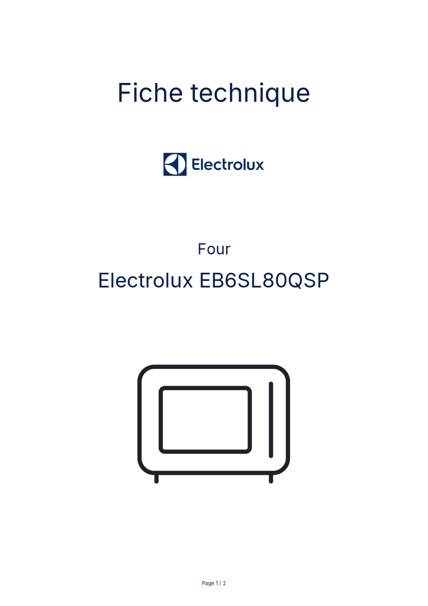 Page 1 de la notice Fiche technique Electrolux EB6SL80QSP