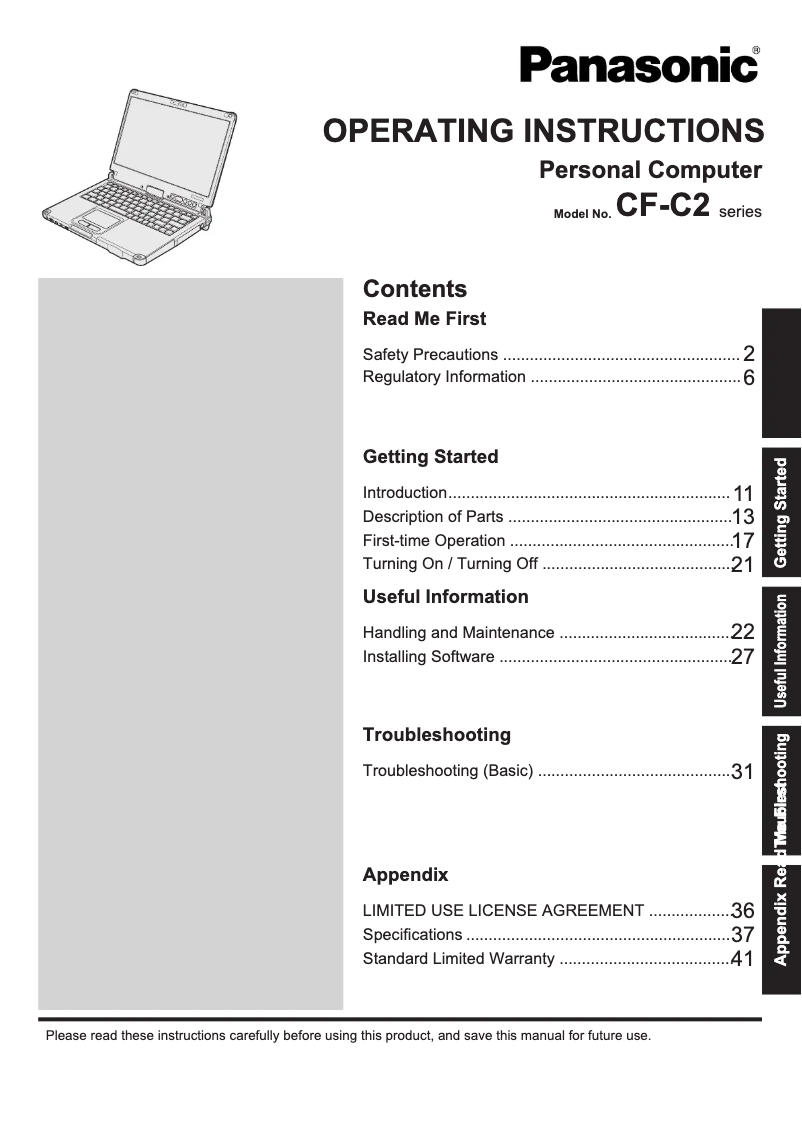 Page 1 de la notice Manuel utilisateur Panasonic Toughbook С2