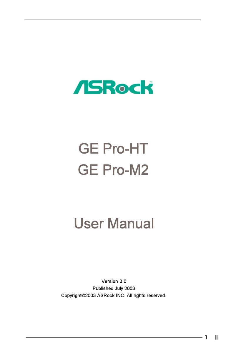 Page 1 de la notice Manuel utilisateur Asrock GE PRO-M2