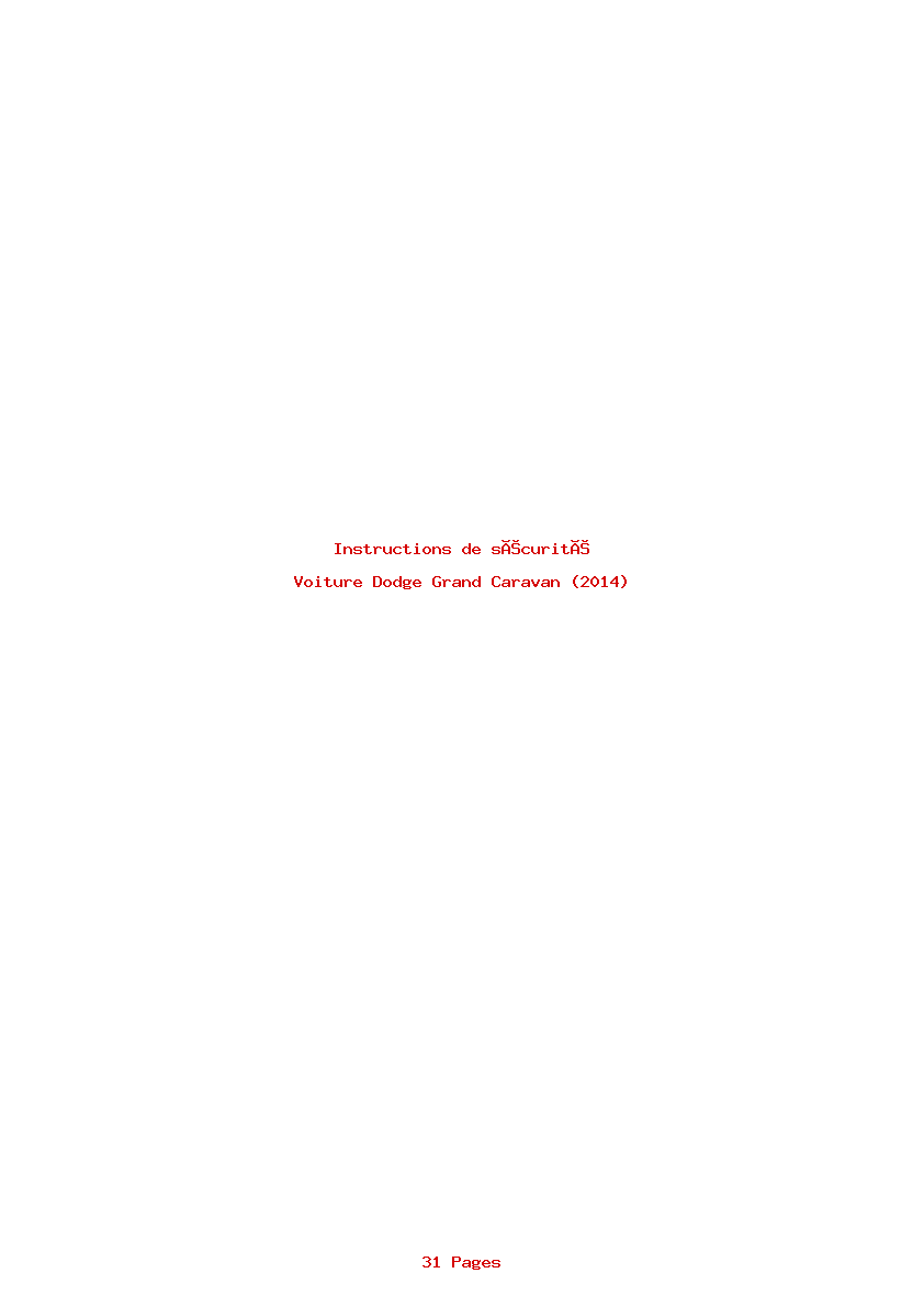 Page 1 de la notice Instructions de sécurité Dodge Grand Caravan (2014)