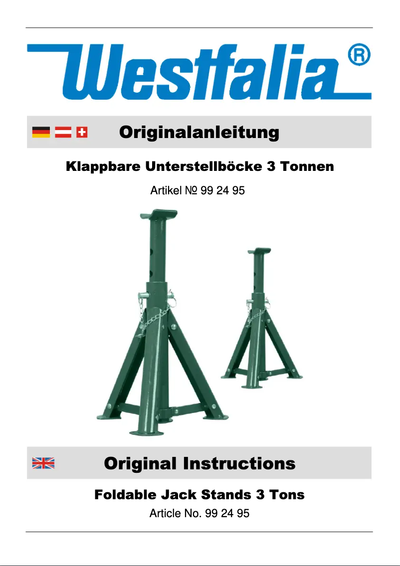 Page 1 de la notice Manuel utilisateur Westfalia 992495