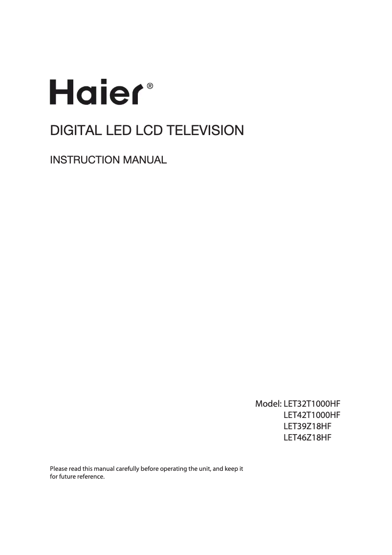 Page 1 of the manual User Manual Haier LET42T1000HF