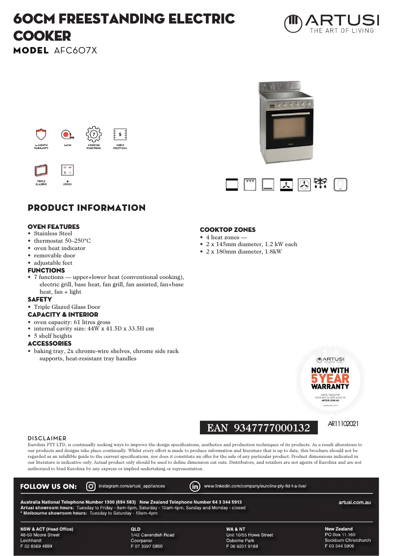 Página 1 del manual Ficha técnica Artusi AFC607X