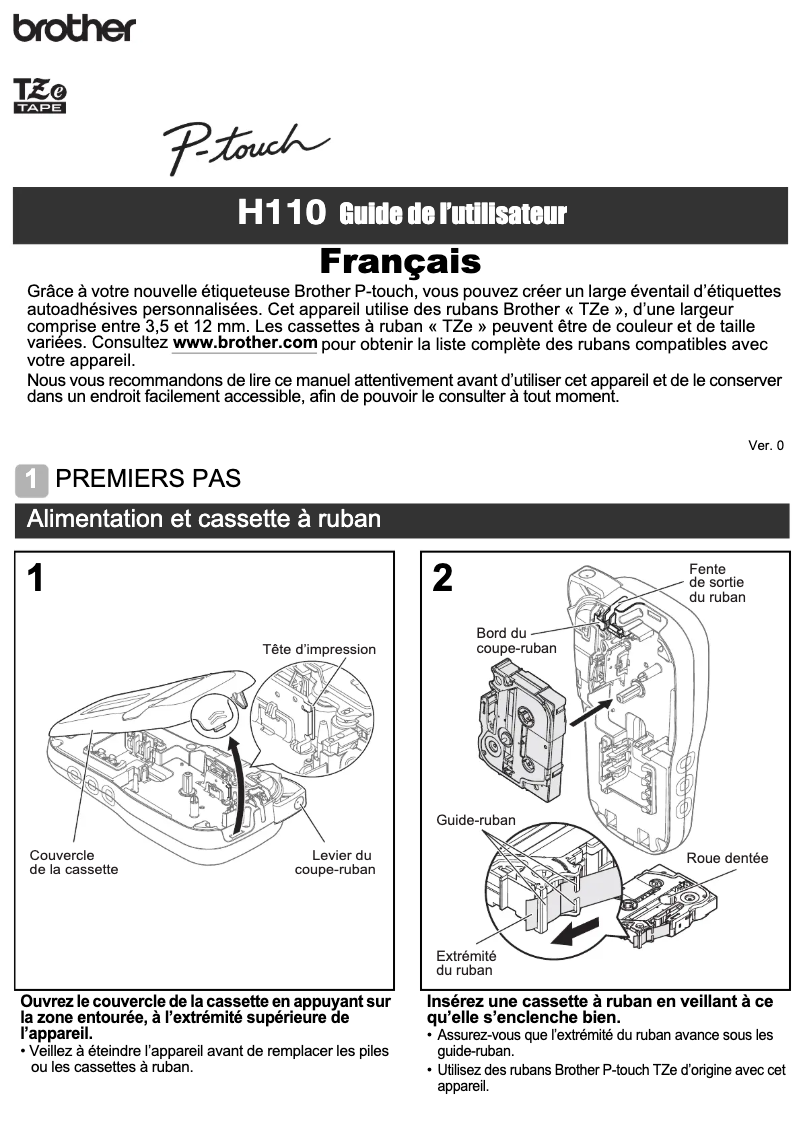 Page 1 de la notice Manuel utilisateur Brother PT-H110