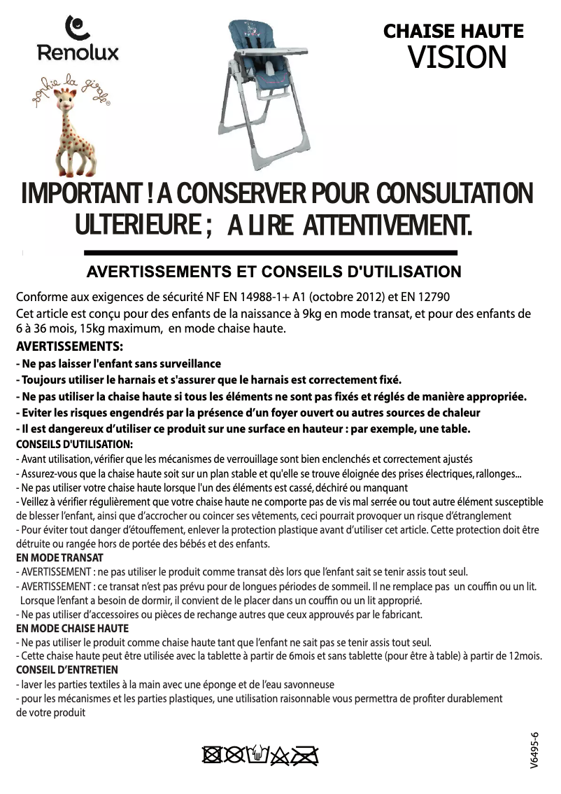 Page 1 de la notice Manuel utilisateur Renolux Vision