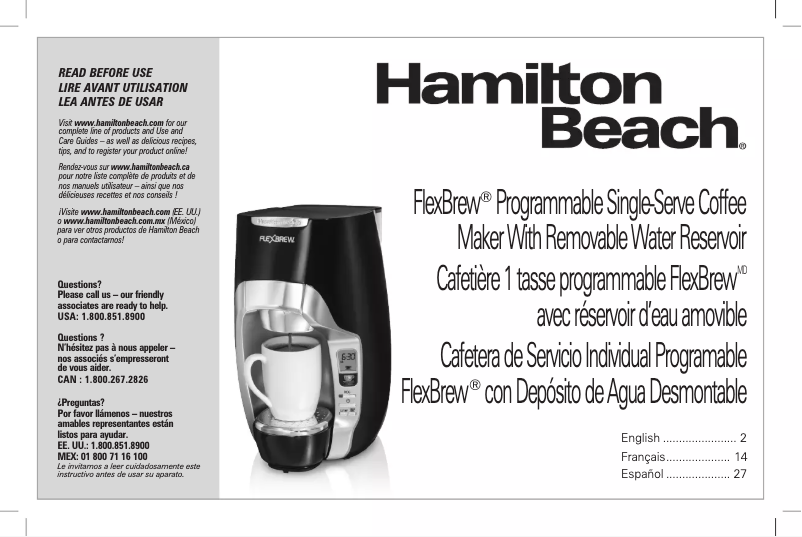 Page 1 de la notice Manuel utilisateur Hamilton Beach FlexBrew 49996