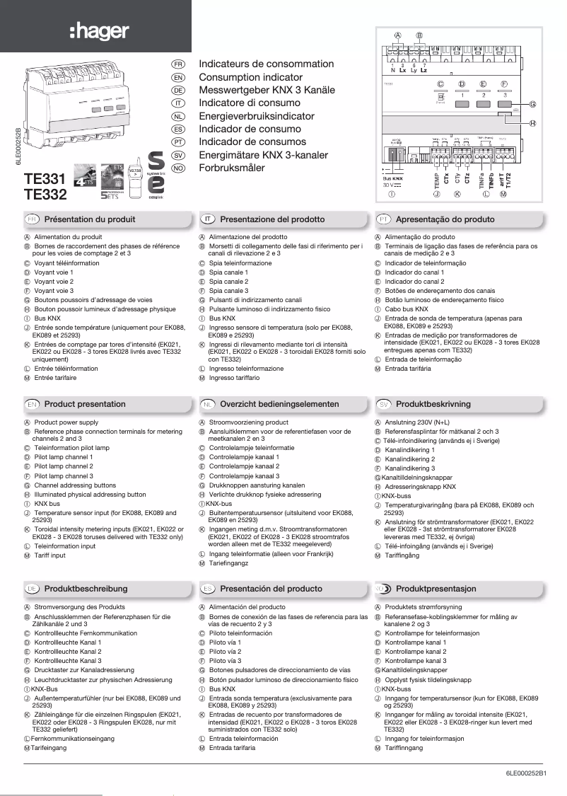 Page 1 de la notice Manuel utilisateur Hager TE331