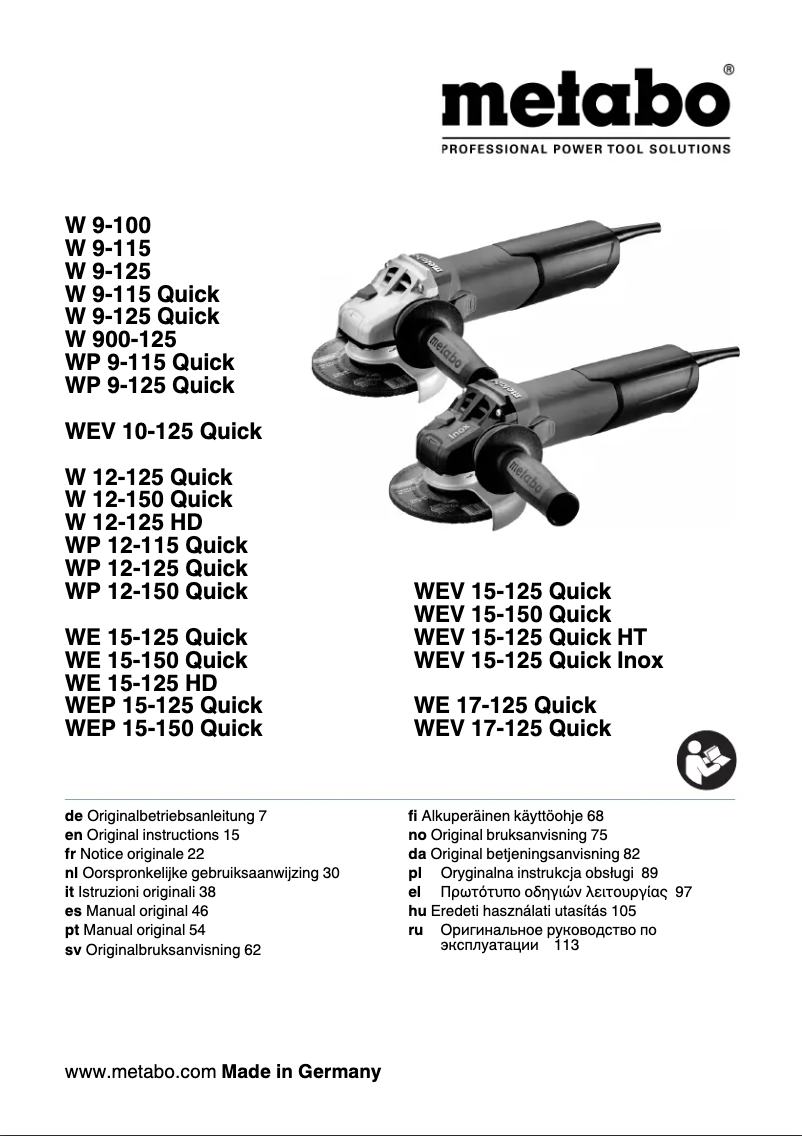 Page 1 de la notice Manuel utilisateur Metabo WEV 15-125 Quick Inox