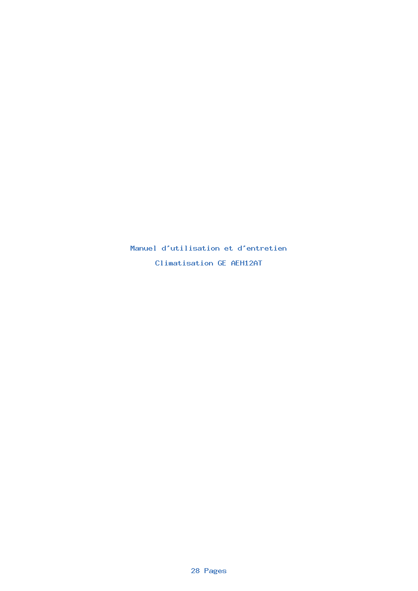 Page 1 de la notice Manuel d'utilisation et d'entretien GE AEH12AT
