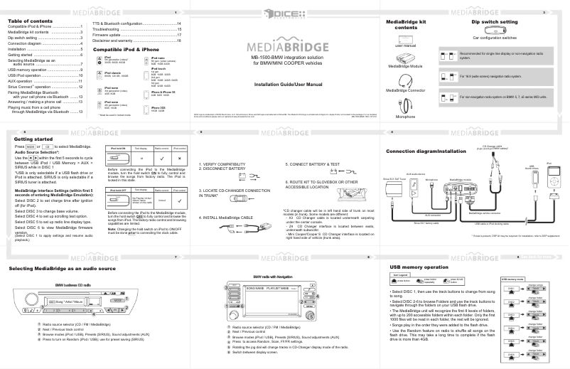 Page 1 de la notice Manuel utilisateur DICE MB1500-BMW