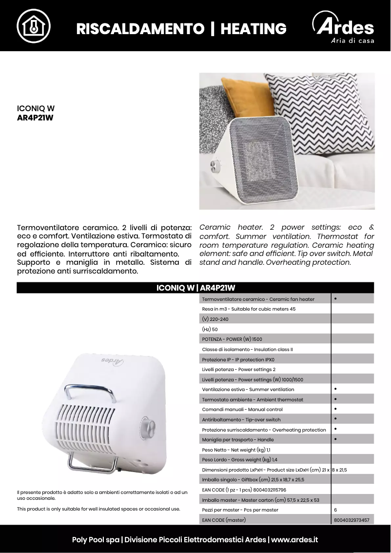 Page 1 de la notice Fiche technique Ardes AR4P21W