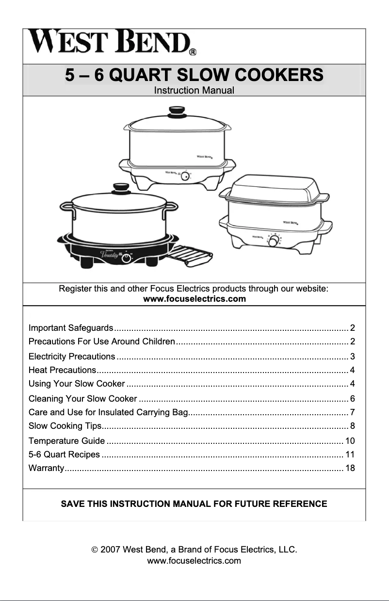 Page 1 de la notice Manuel utilisateur WestBend Versatility 84866