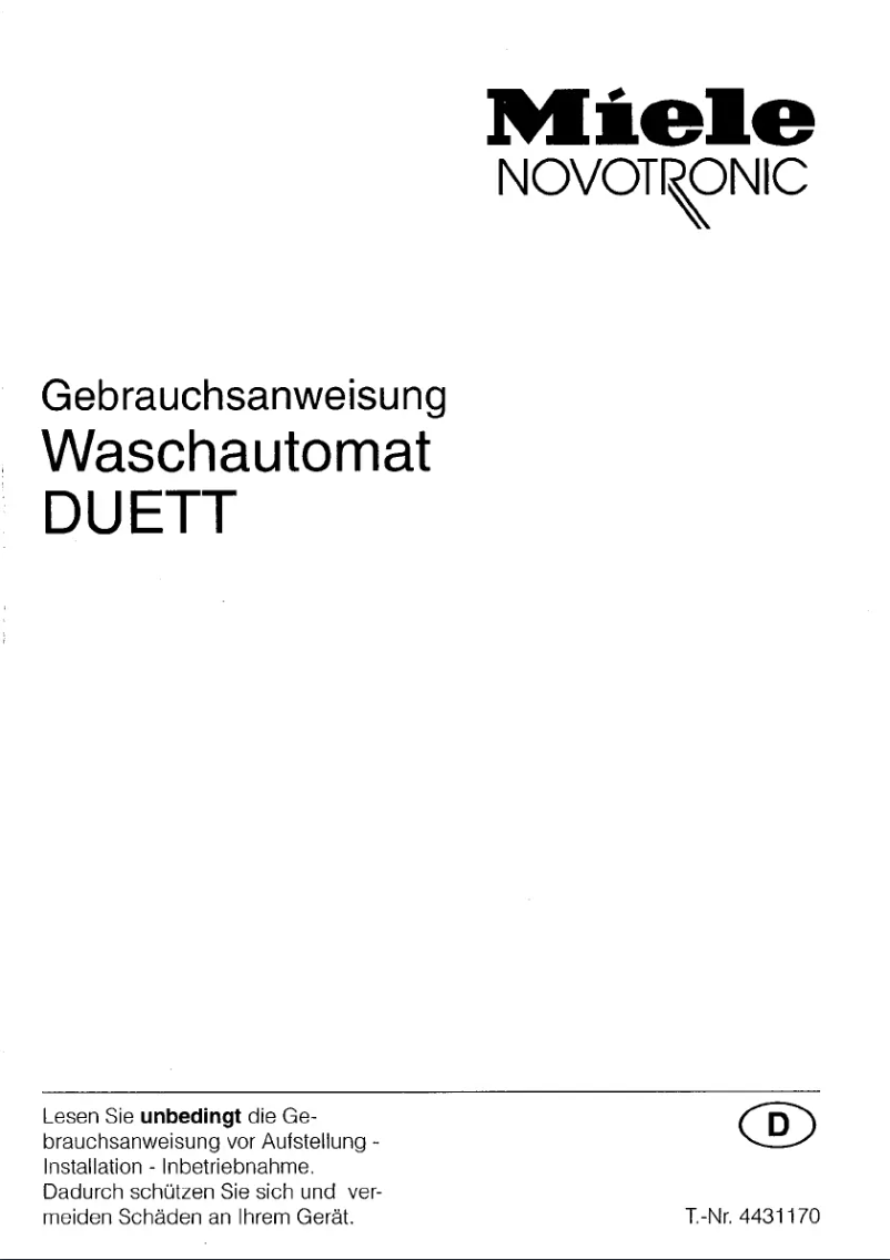 Page 1 de la notice Manuel utilisateur Miele Duett