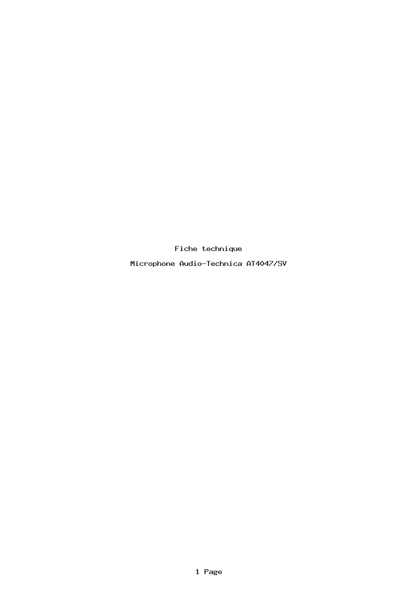 Page 1 de la notice Fiche technique Audio-Technica AT4047/SV