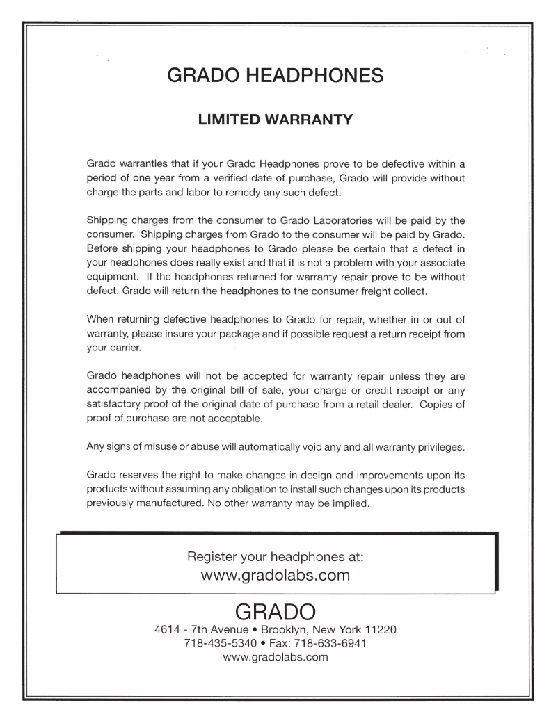 Page 1 de la notice Manuel utilisateur Grado SR325e