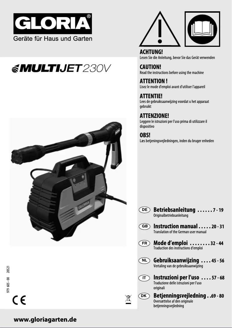 Page 1 de la notice Manuel utilisateur GLORIA MultiJet 230V