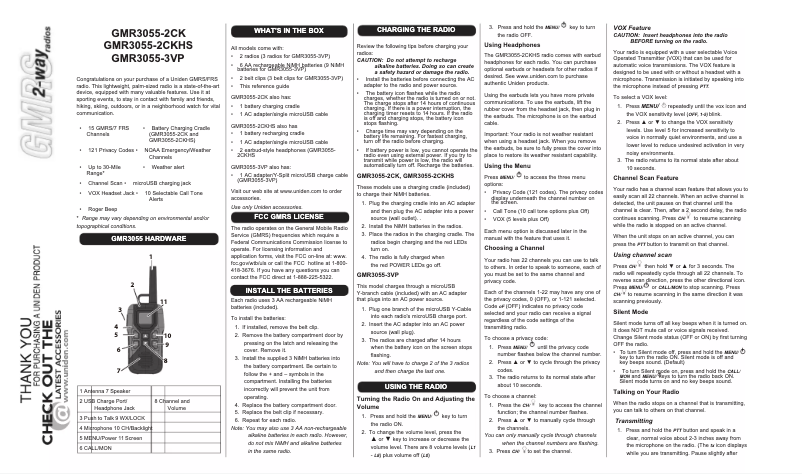 Page 1 de la notice Manuel utilisateur Uniden GMR3055-2CKHS