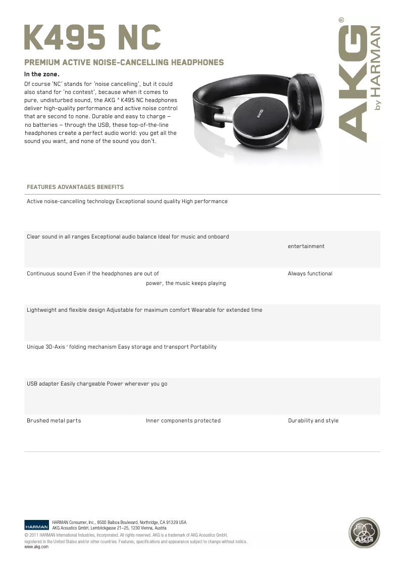 Page 1 de la notice Manuel utilisateur AKG K 495 NC