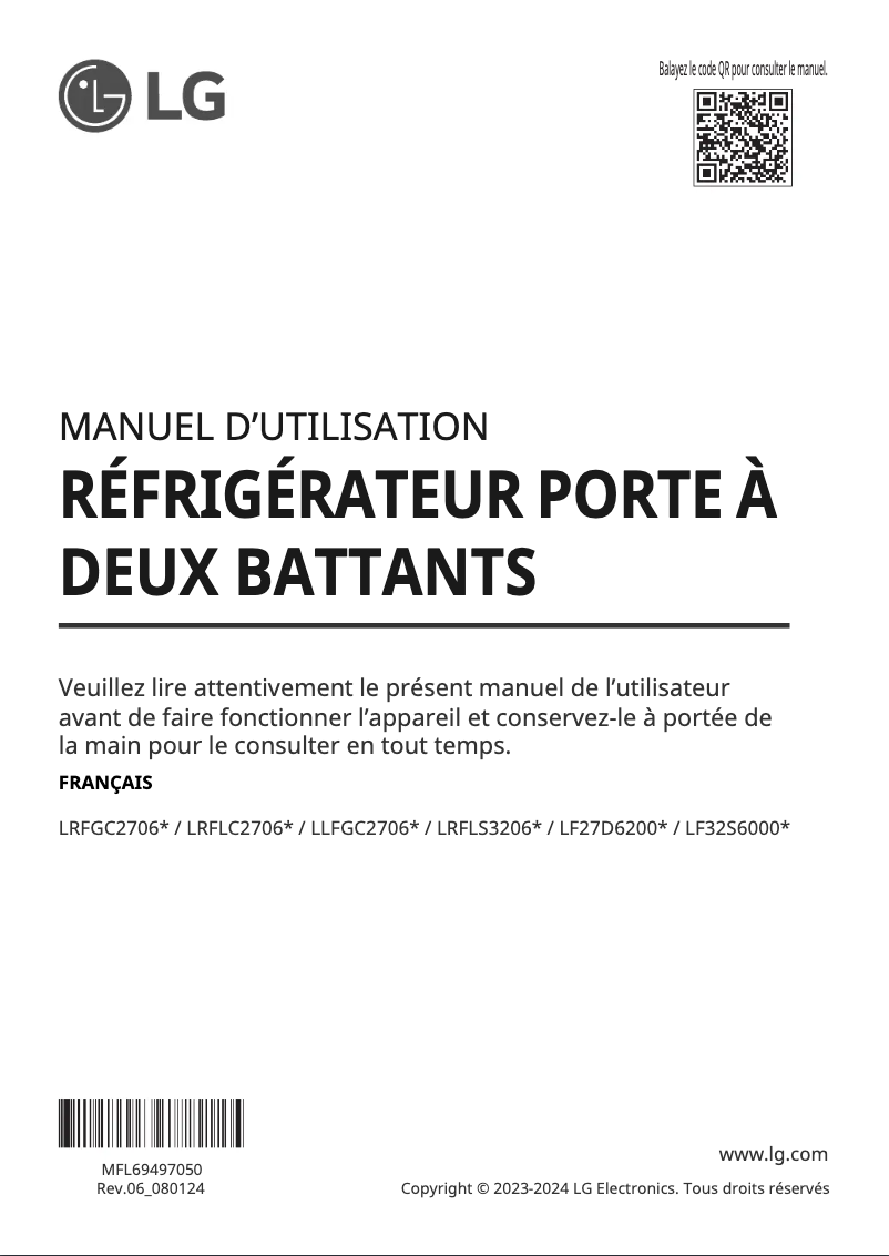 Page 1 de la notice Manuel utilisateur LG LF27D6200S