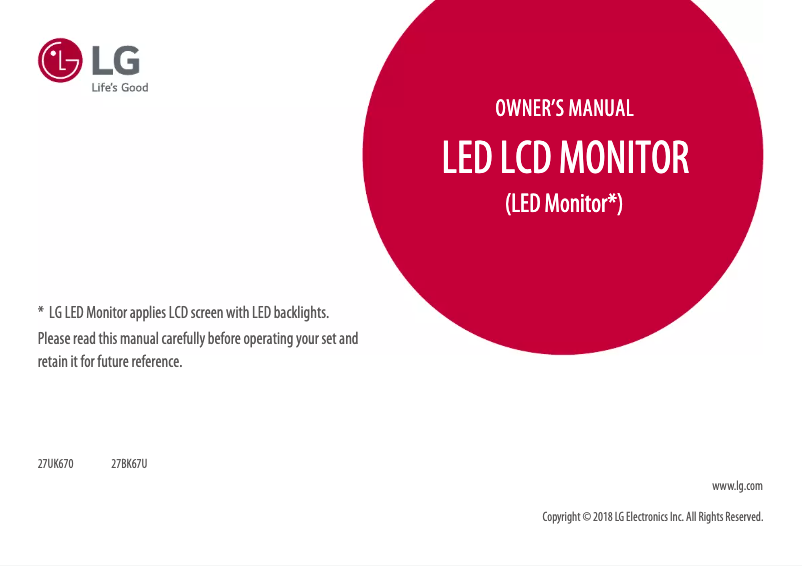 Page 1 de la notice Manuel utilisateur LG 27UK670