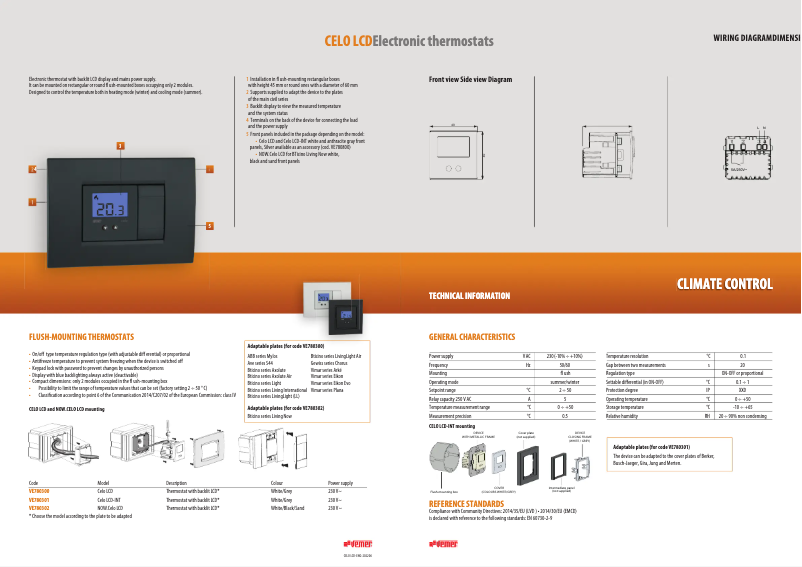 Page 1 de la notice Fiche technique Vemer Celo LCD