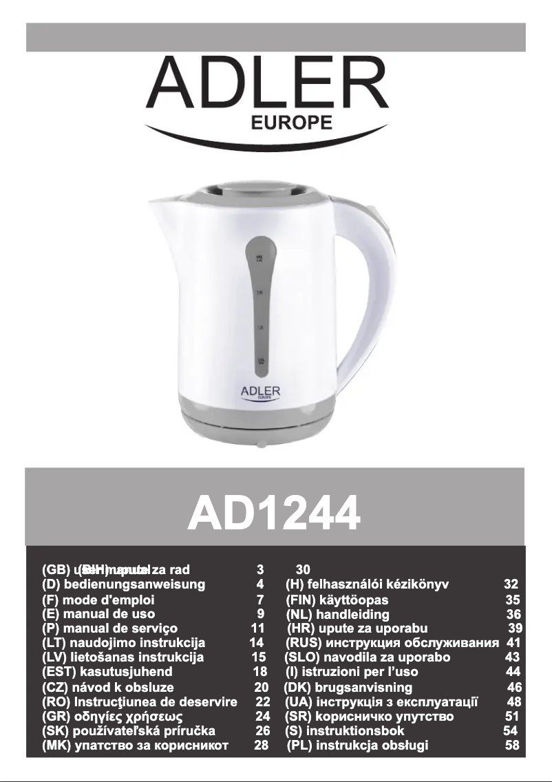 Page 1 de la notice Manuel utilisateur Adler AD 1244