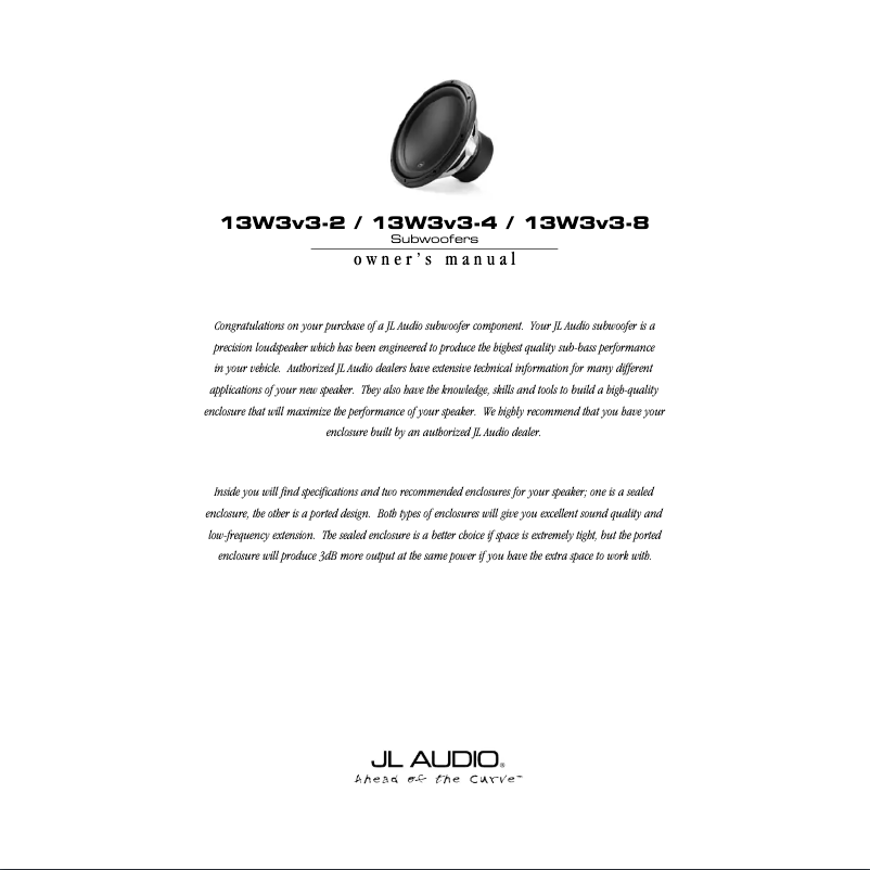 Page 1 of the manual User Manual JL Audio W3V3