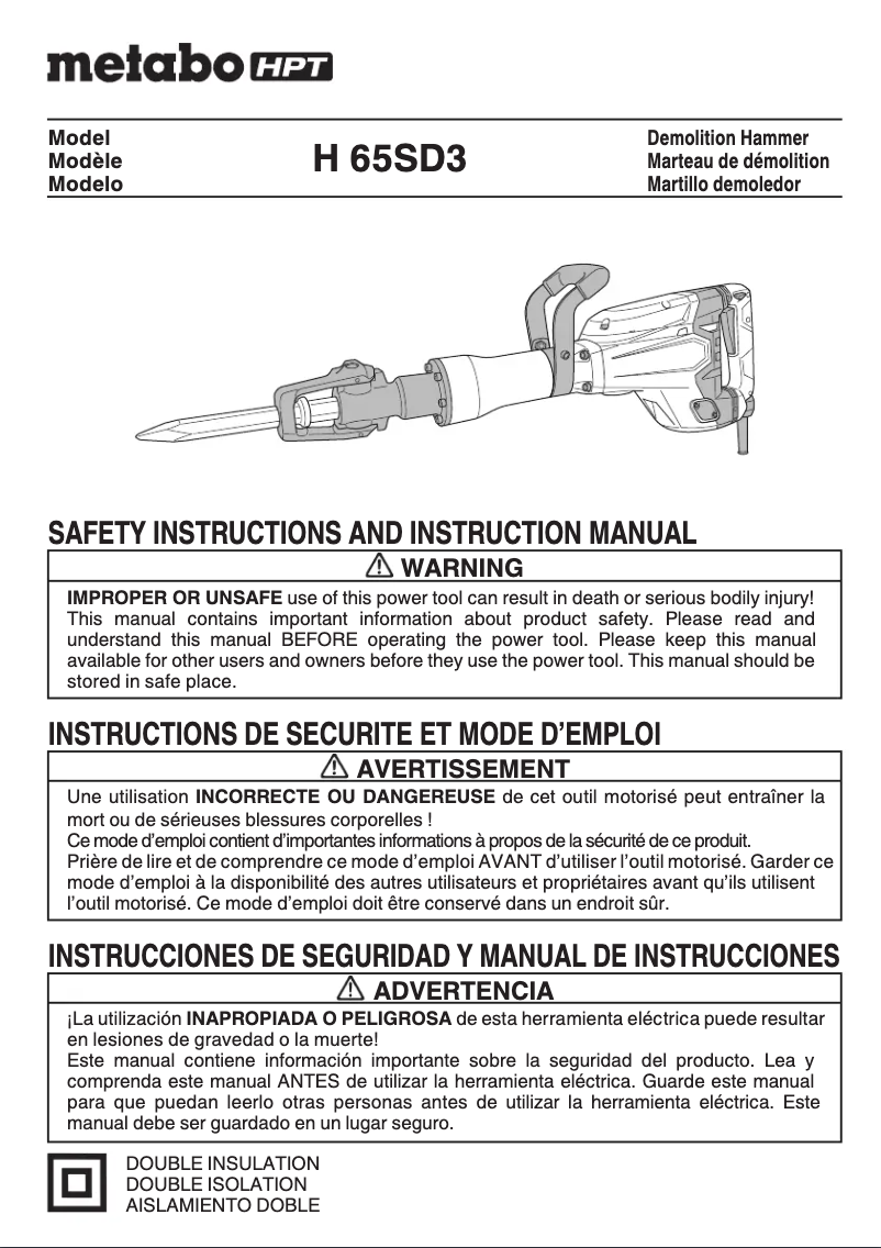 Page 1 de la notice Manuel utilisateur HiKOKI H65SD3