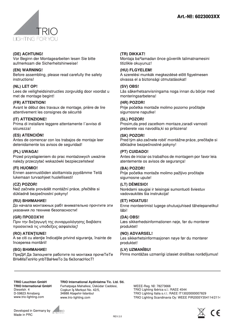 Page 1 de la notice Manuel utilisateur Trio Lighting Moony 602300345