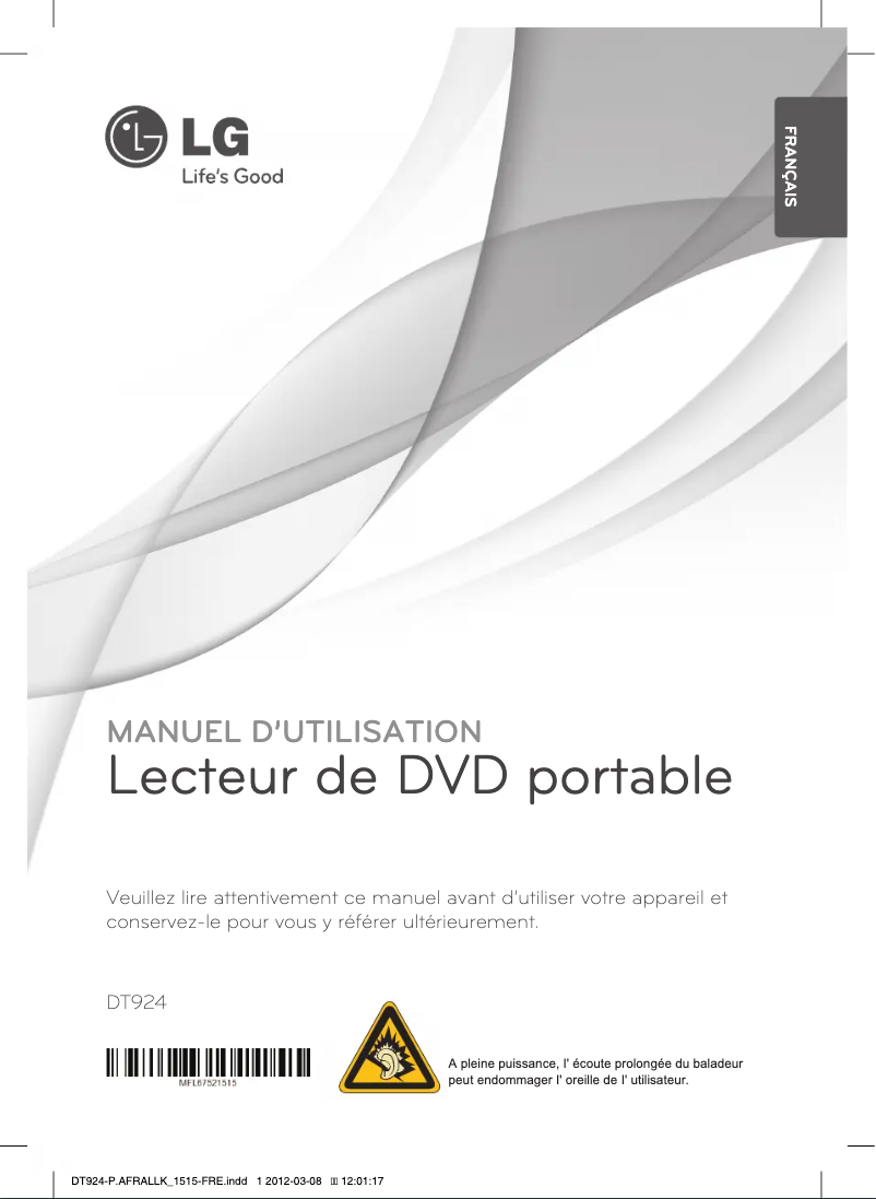 Page 1 de la notice Manuel utilisateur LG DT924