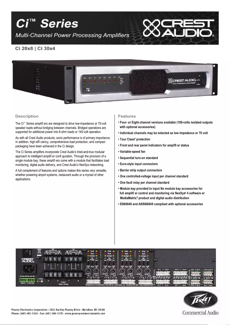 Page 1 de la notice Fiche technique Peavey Ci 20×8