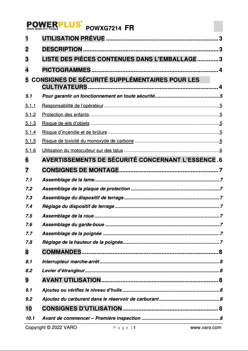 Page 1 de la notice Manuel utilisateur PowerPlus POWXG7214