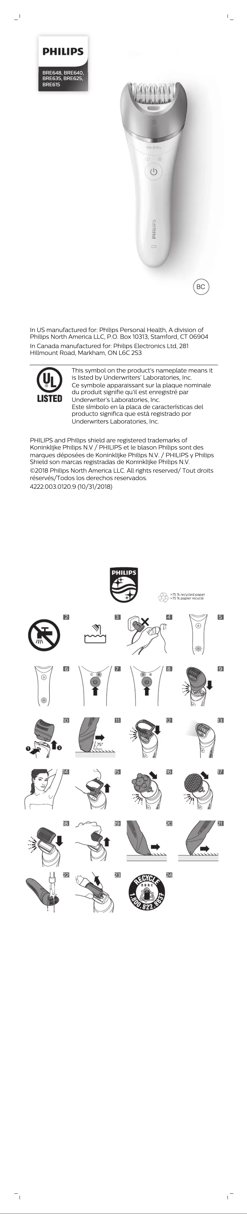 Image de la première page du manuel de l'appareil Satinelle Prestige BRE648