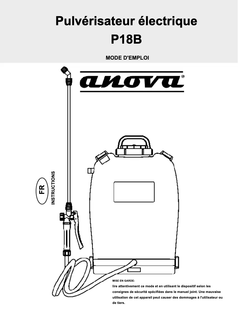 Page 1 de la notice Manuel utilisateur Anova P18B